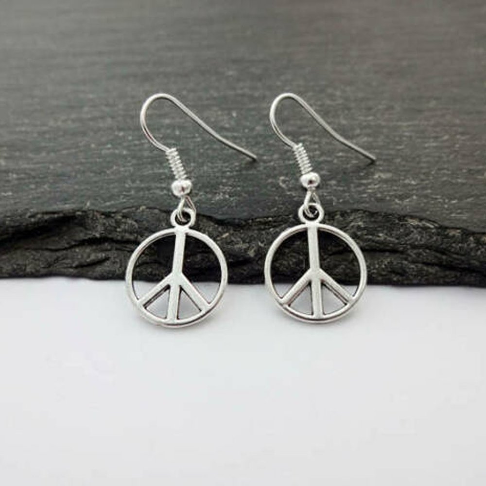Peace Sign Silver Earrings